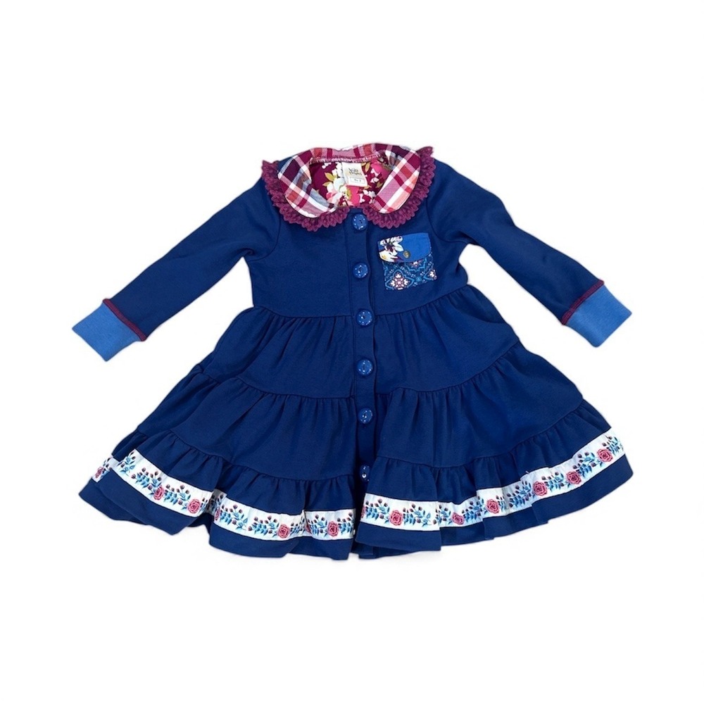 WildFlowers Kids Blue Tiered Swing Coat Floral Collar Button Front Size 2‎